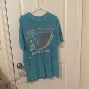 Affliction Teal Graphic Tee with Skull and Wings